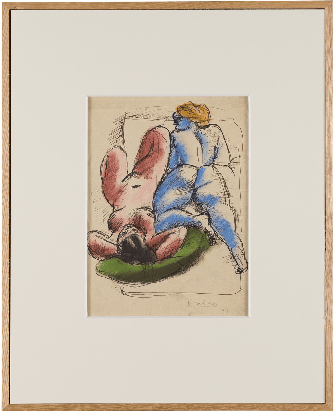 絵画「寝ころぶ二人の裸婦」